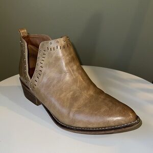 Madden Nellie Ankle Boots Laser Cut Out design Studded Block Heel Almond Toe